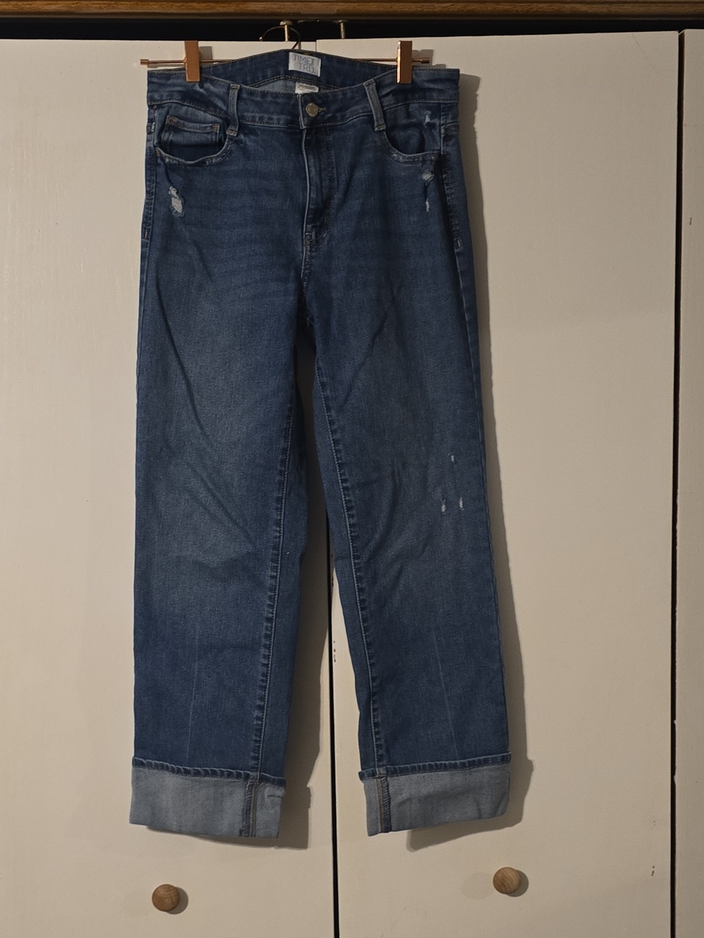 Time and Tru Medium Blue Boyfriend Jeans with Cuffed Hem
